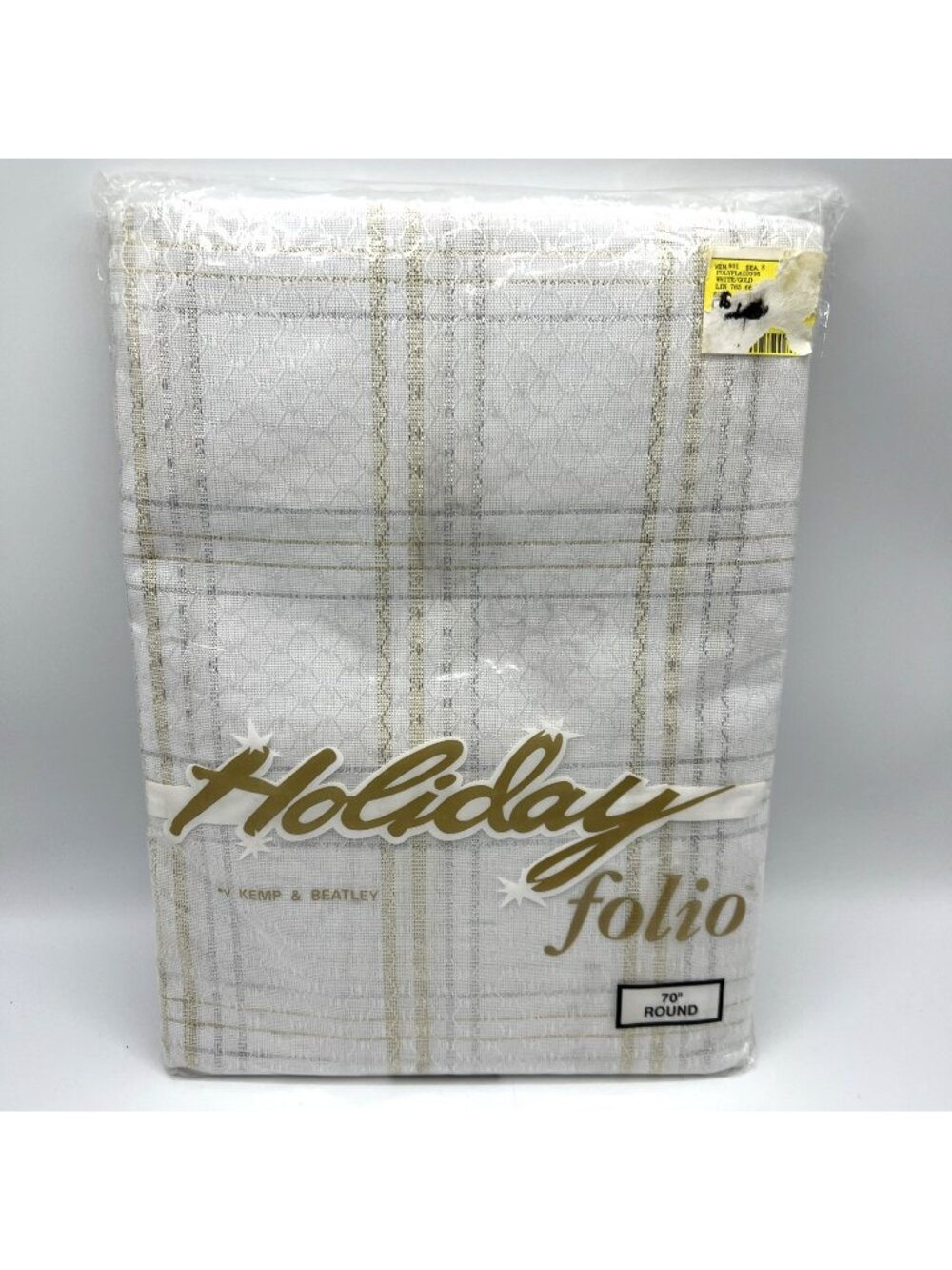 Kemp & Beatley Tablecloth White Woven Gold Silver 70 In Round 6 Napkins